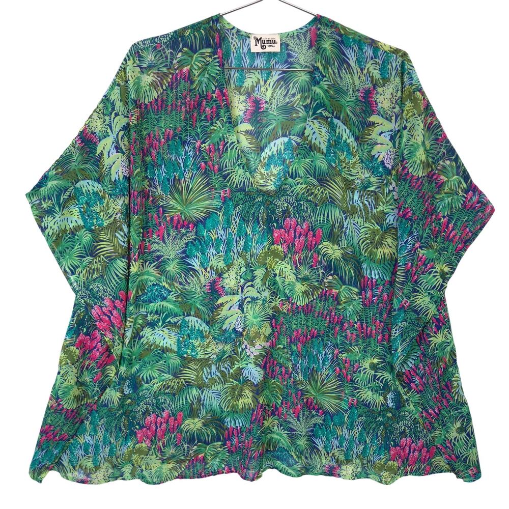 Show Me Your Mumu Swim Cover Top Womens S Green Tropical Semi Sheer Pullover